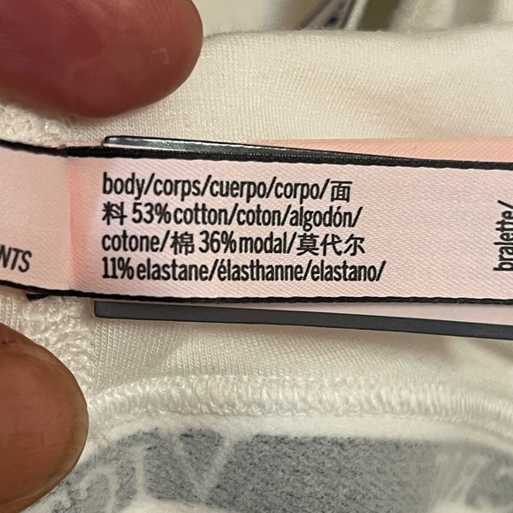 Victoria Secret Cotton Logo Plunge Bralette Bra White Sz XS A70 AA75 B70 - Picture 5 of 7